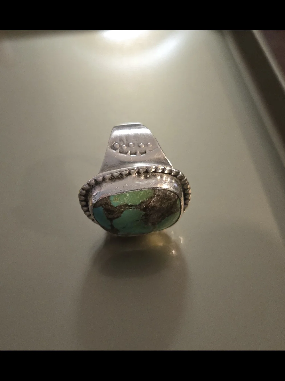 Sterling Silver Turquoise Statement Navajo Ring - Green Blue Stone